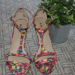 Just fab multicolored t strap heels
